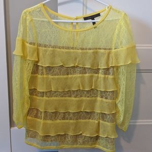 BCBG MaxAzria Canary yellow ruffle lace blouse